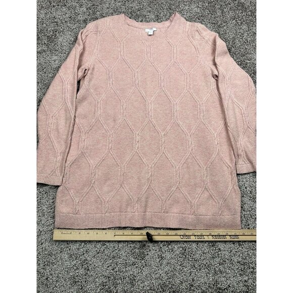 J. Jill Pink Textured Tunic Sweater M Soft Cotton Knit Pullover Side‎ Slit Cozy - Picture 3 of 10